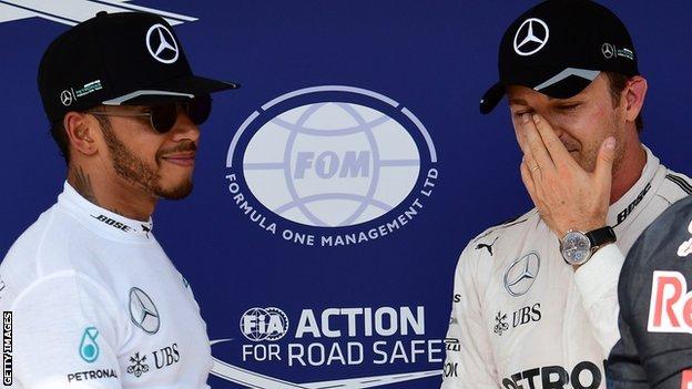 Mercedes F1 drivers Lewis Hamilton and Nico Rosberg