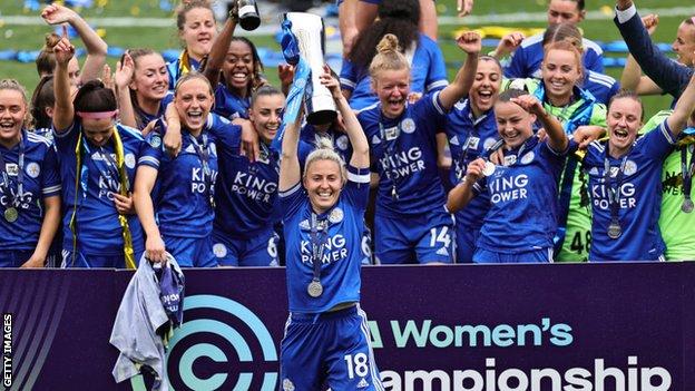 Leicester City celebrate winning the Championship