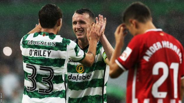 David Turnbull (centre) was on target in Tuesday's 3-2 win over Athletic Bilbao