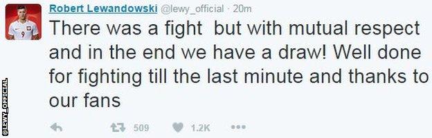 Poland striker Robert Lewandowski tweet