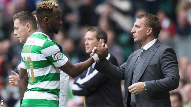 Celtic striker Moussa Dembele and manager Brendan Rodgers