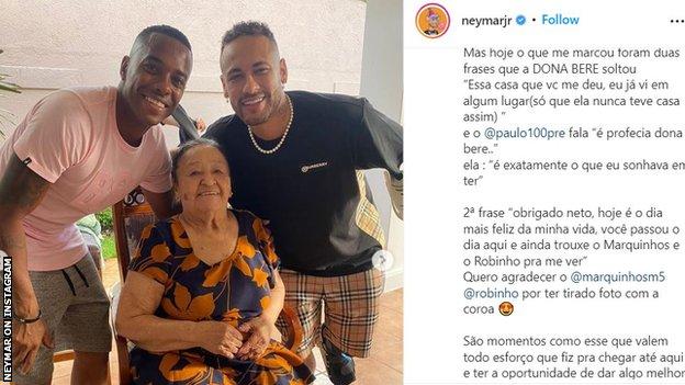 Neymar Instagram post showing picture of him and Robinho