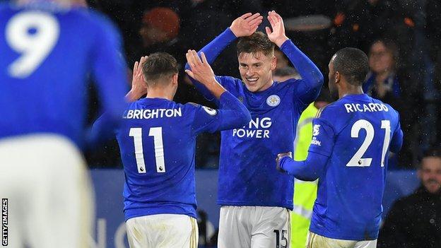 Harvey Barnes celebrates after scoring for Leicester against Aston Villa