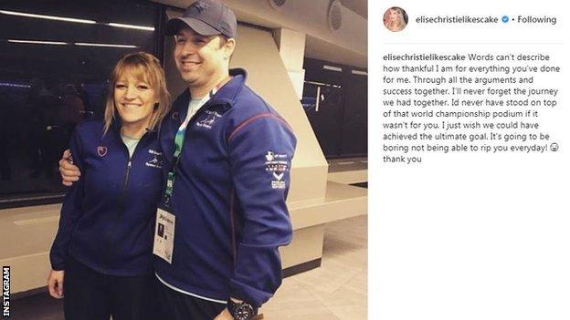Elise Christie Instagram post in which she thanks her former coach Nicky Gooch