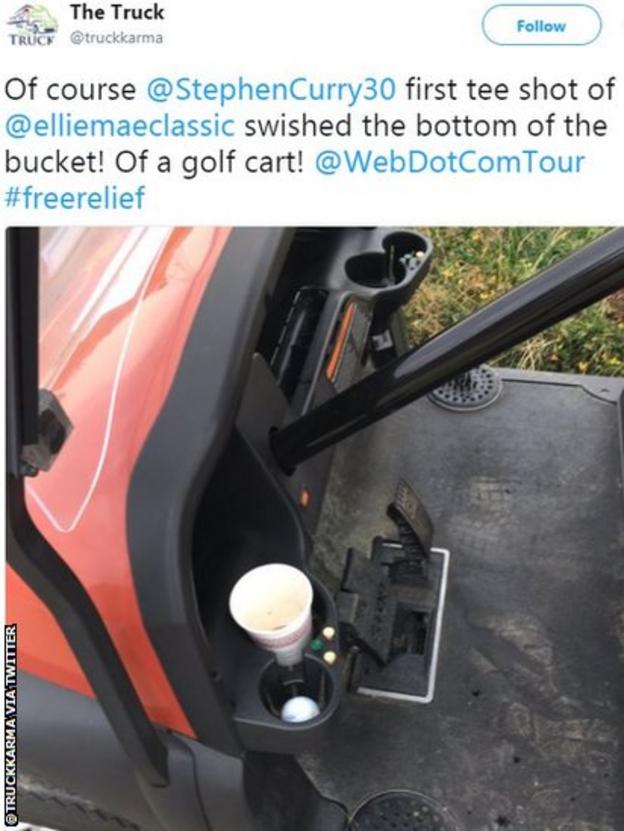 Stephen Curry's first shot landed in a golf cart