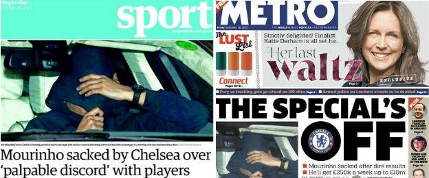 Jose Mourinho on the front of the Guardian Sport and Metro