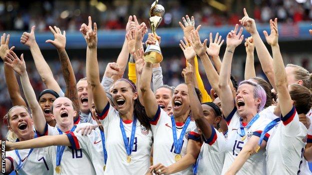 USA women celebrate winning the 2019 World Cup