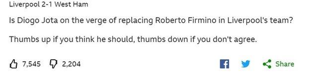 In a very unscientific poll in Saturday's live text commentary, over 7,500 people think Jota should start with about 2,200 saying he should not