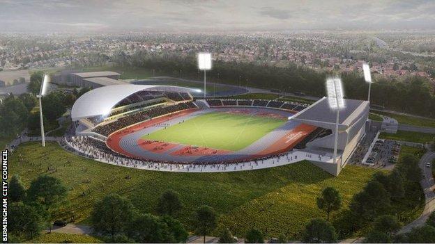 Artist's impression of Birmingham's Alexander Stadium after its revamp