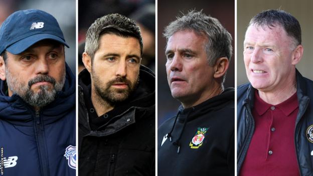 Cardiff City boss Erol Bulut, Swansea City caretaker boss Alan Sheehan, Wrexham boss Phil Parkinson and Newport County boss Graham Coughlan