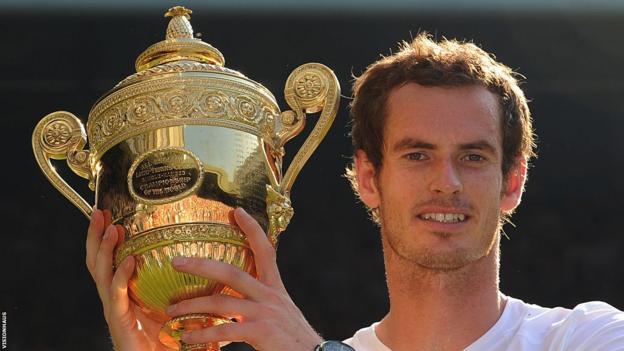 Andy Murray with the Wimbledon trophy