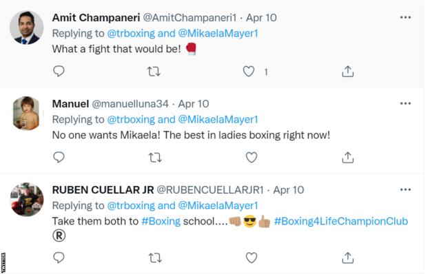 Fans on Mikaela Mayer v Amanda Serrano or Katie Taylor