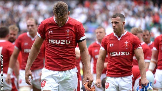 Wales players after defeat against England