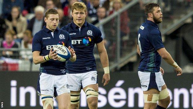 Finn Russell (left) and his teammates have had to wait their turn before opening their World Cup campaign