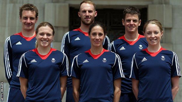 Alistair (back left) and Jonny Brownlee (back right) alongside Team GB's selected Olympic triathlon athletes