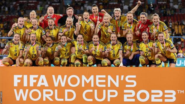 Sweden players celebrate another third-place finish at the Women's World Cup