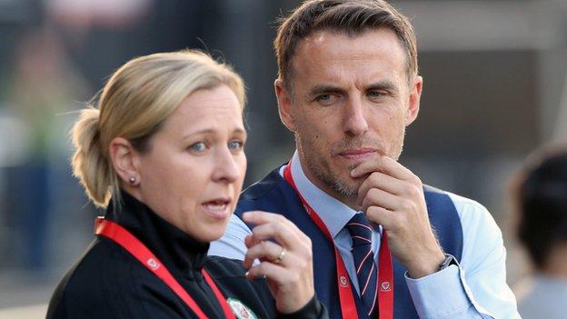 Wales manager Jayne Ludlow and England counterpart Phil Neville