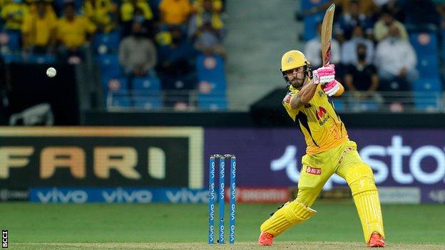 Faf du Plessis plays a shot in the IPL final