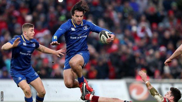 James Lowe (centre) looked certain to score in the move that led to Leinster's penalty try