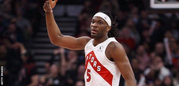 Precious Achiuwa in action for the Toronto Raptors