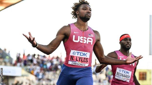 Noah Lyles led an American 1-2-3 in the 200m final at the World Athletics Championships in Oregon in July