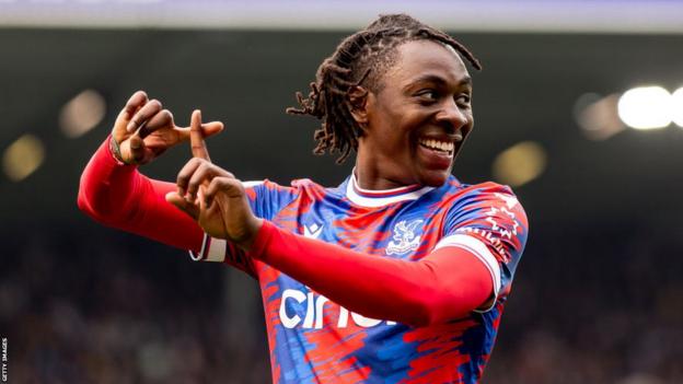 Eberechi Eze celebrates scoring for Crystal Palace