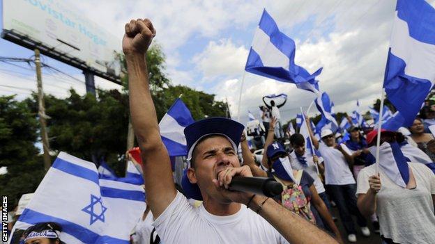 A man leads an anti-government protest in Nicaragua
