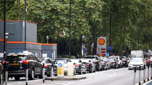 Queue of cars at the petrol station
