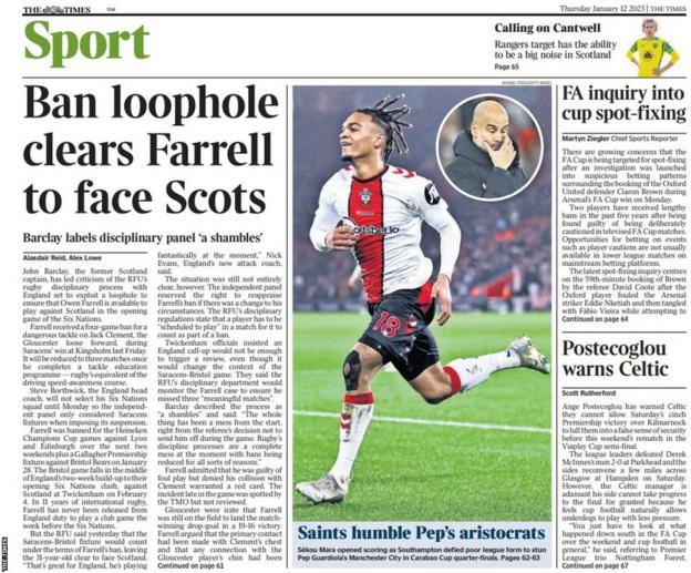 Back page of Scottish edition of The Times at 120123