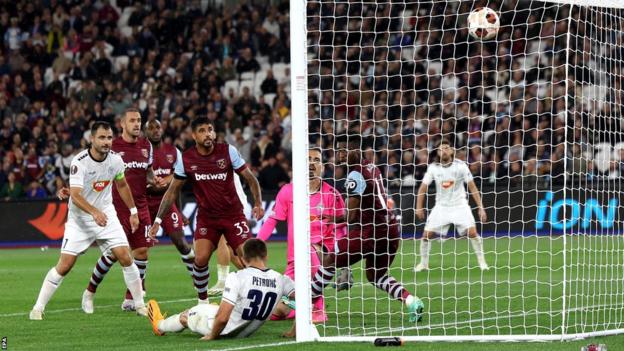 Nemanja Petrovic scores an own goal against West Ham