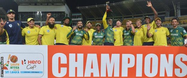South Africa celebrate after winning the one-day series