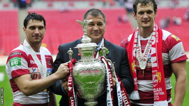 Wigan coach Shaun Wane with the Challenge Cup