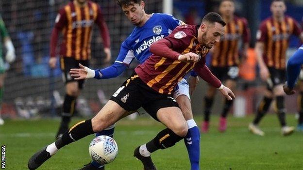 Dylan Connolly (right) in action for Bradford City