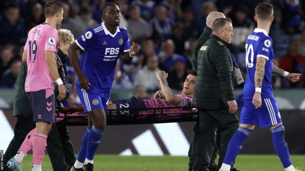 Seamus Coleman is carried off on a stretcher