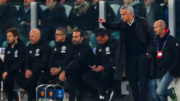 Jose Mourinho gives instructions to his team against Juventus