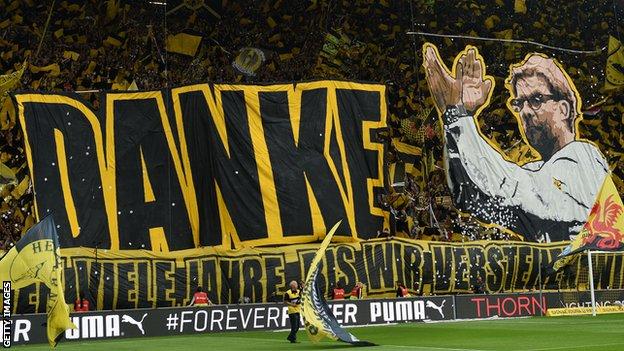 Dortmund fans bid farewell and thank Klopp in his last match as manager in May 2015