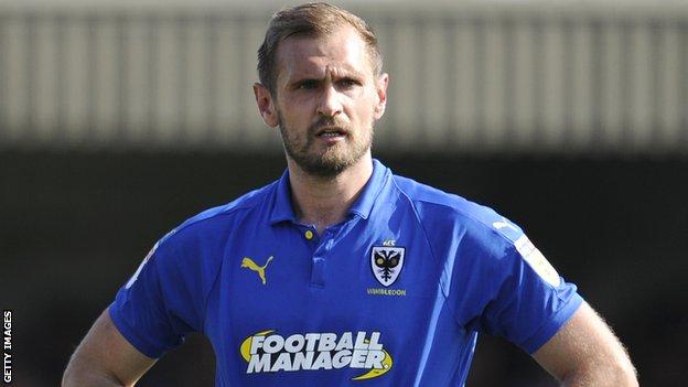 James Hanson in action for AFC Wimbledon