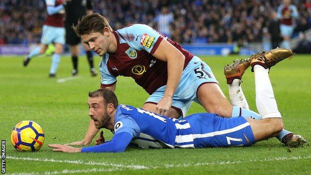 Tarkowski tussled with Glenn Murray during the 35th minute of Saturday's 0-0 draw