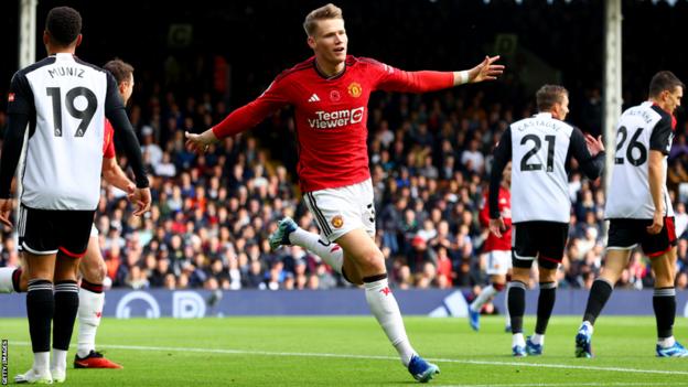 Scott McTominay celebrates against Fulham before his goal is disallowed for offside