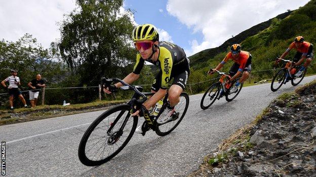 Adam Yates racing during the 2020 Criterium du Dauphine