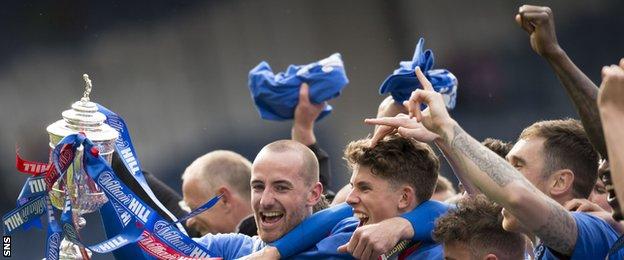 Inverness players celebrating with the Scottish Cup
