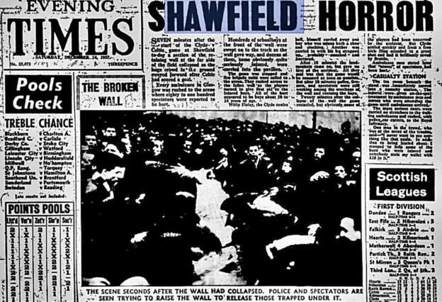 Evening Times headline on the Shawfield Disaster