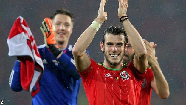 Wales celebrate after beating Belgium