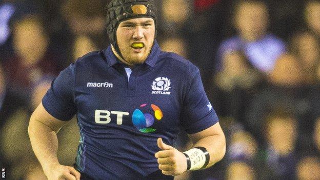 Zander Fagerson in action for Scotland against England in this year's Six Nations