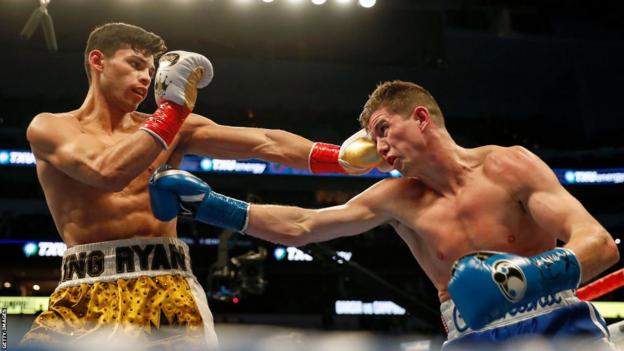 Ryan Garcia connects with a jab against Luke Campbell in January 2021