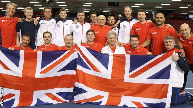 Great Britain celebrate their victory over Canada