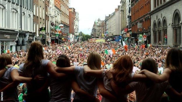 The Irish team received a warm welcome home in Dublin on Monday after their World Cup adventure