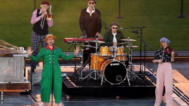 Dexys Midnight Runners performing their 1982 hit Come On Eileen at the Closing Ceremony of the Commonwealth Games