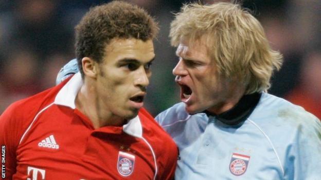 Valerien Ismael und Torhüter Oliver Kahn während der Titelgewinnsaison der Bayern München in der Bundesliga 2005/06