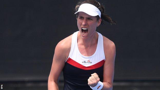 Johanna Konta celebrates during her Australian Open win over Ajla Tomljanovic